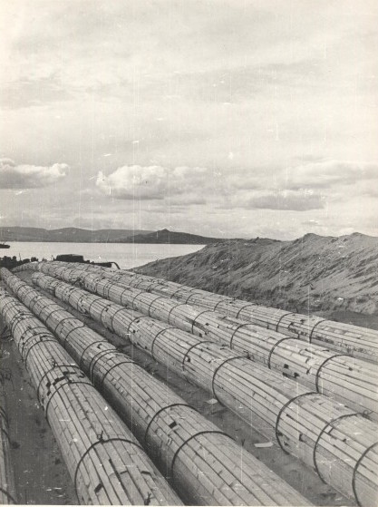 Строительство газопровода Сахалин-Материк, на мысе Погиби.