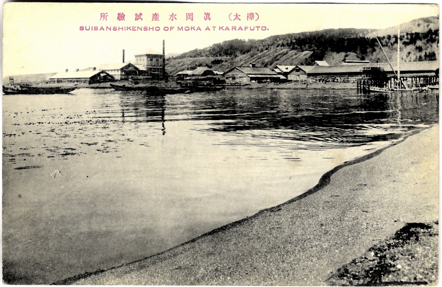 Вид на опытную станцию рыболовства префектуры Карафуто на западном побережье.